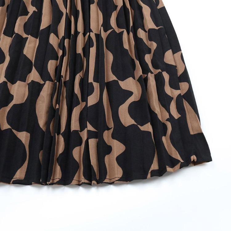 Autumn Winter Women Elegant V Neck Long Sleeve High Waist A Line Knee Length Casual Print Dress