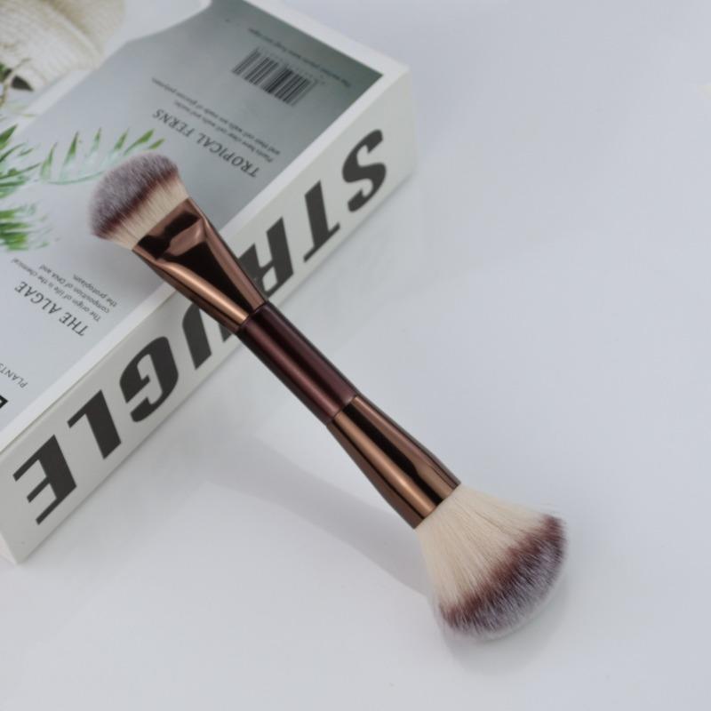 Štětec na make-up s dvojitou hlavou na podkladovou bázi a konturování Kabuki štětec Veganská vlákna Měkké štětiny pro tekuté a pudrové produkty