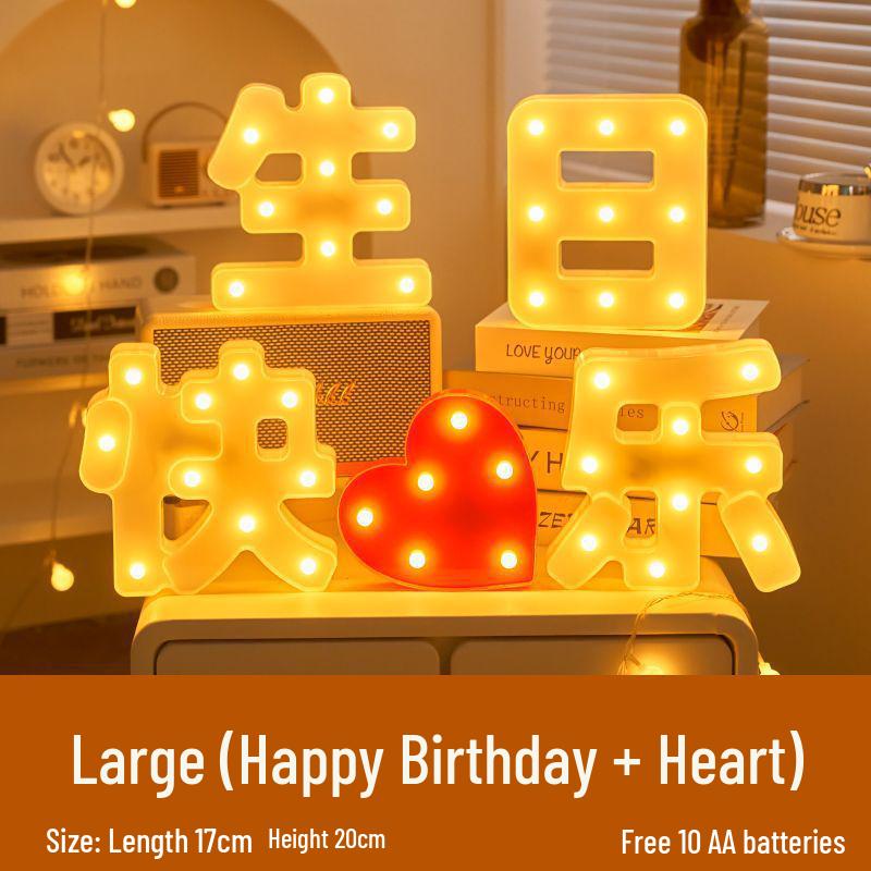 LED Happy Birthday Letter String Lights with Love Heart Props for Romantic Atmosphere and Event Decor