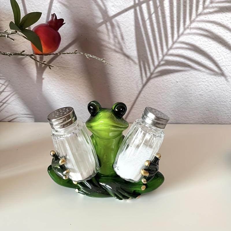 1 Stück Harz Frosch Figur, Niedlicher Salz-, Pfefferstreuer Halter, Verspielte Küche, Heimdeko für Arbeitsplatte, Eingangsbereich, Langlebige Dekorative Statue für Innen/Außen