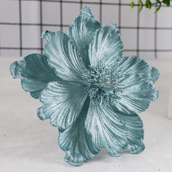 Artificial Christmas Flowers Large Glitter Magnolia Decoration Sparkling Xmas Tree Ornaments Wreath Garland Home Party Decor DIY Crafts