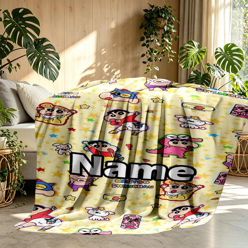 Custom Name Personalized Crayon Shin Print Blanket, Home Decor, Bedroom, Sofa, Camping, Couch, Gifts for Birthday ChristmasEnthusiasts