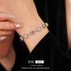 Vintage-Inspired Round Zircon Clip Bracelet Women Silver-Tone Copper Alloy With Colorful Gemstones Geometric