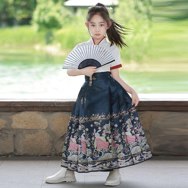 Girls' Chinese-Inspired Summer Hanfu Set – Ming & Tang Dynasty Style