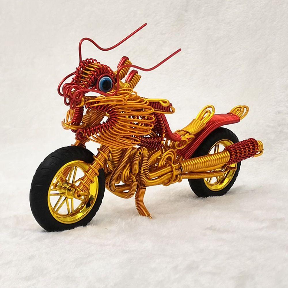 Statue Woven Motorcycle Sculpture Aluminum Wire Dragon Motorcycle DIY Toys Desktop Decorative