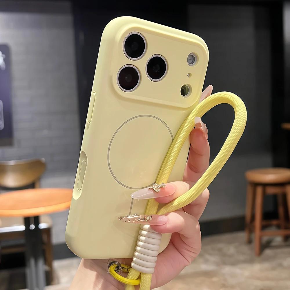 Řemínek na zápěstí z tekutého silikonu pro Magsafe Měkké pouzdro z tekutého silikonu pro iPhone Air 16 Plus 15 14 13 12 17 Pro Max Magnetický kryt