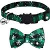 Malier Cat Collar with Christmas Snowflake Pattern Bow tie and Tiny Bell, Adorable Collar with Light Adjustable Buckle Pet Accessories for Kitten