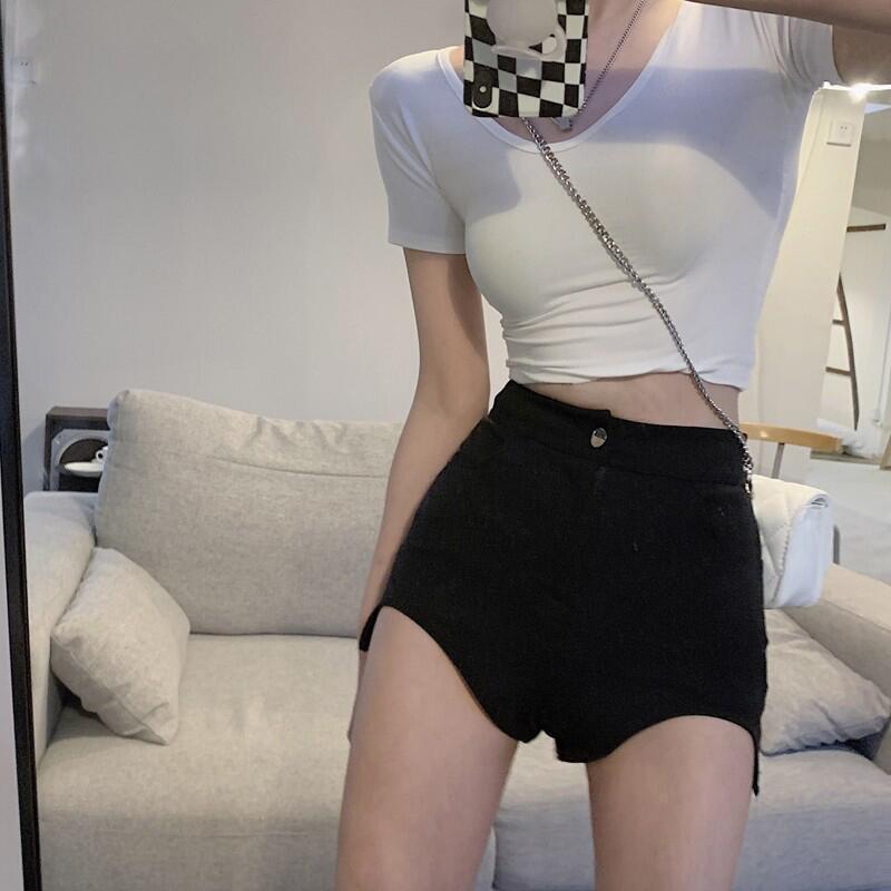 

Шорты с высокой талией в корейском стиле, черные, утягивающие - доступны большие размеры Medium чёрный