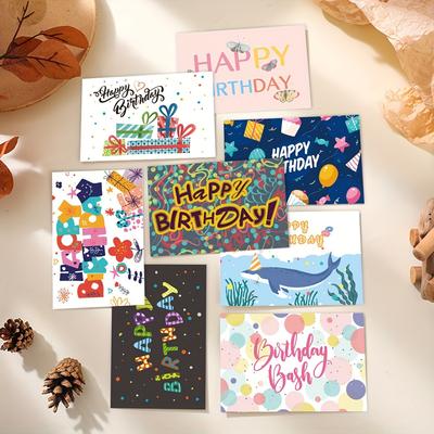 1 Set 24pcs Creative Birthday Greeting Cards – 12 Gift Cards with Envelopes, Blessing Stamping Cards & Party Blank Sticky Notes