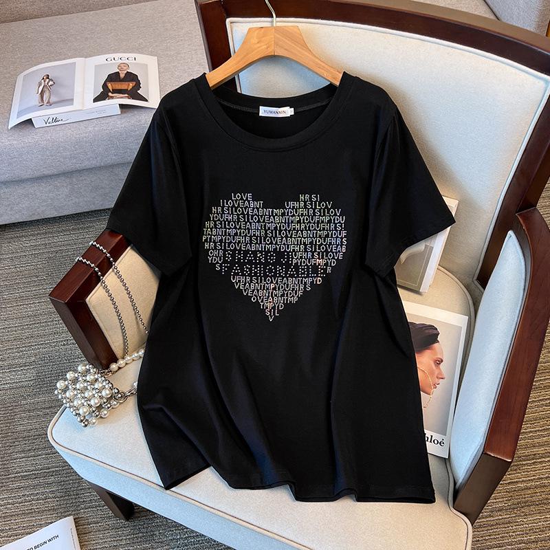 Women's Plus Size Loose Fit Mid-Length Short Sleeve Round Neck T-Shirt (200/300/350 Jin)