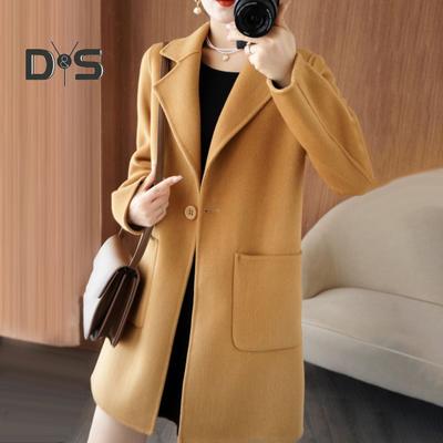 Women Jacket with Dual Pockets Lapel Solid Color Single Button Woolen Coat Plus Size Loose Thermal Long Sleeved Commuting Dating Spring Fall Winter