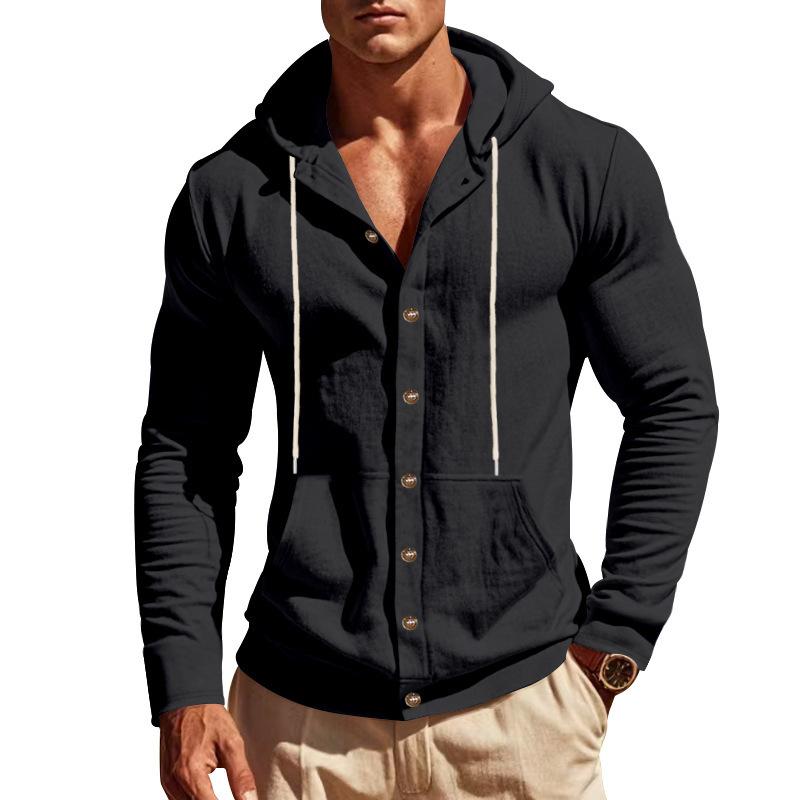 Spring/Autumn Loose-Fit Men's Shirt Relaxed Linen Casual Simple Beach Hooded Long-Sleeved Shirt
