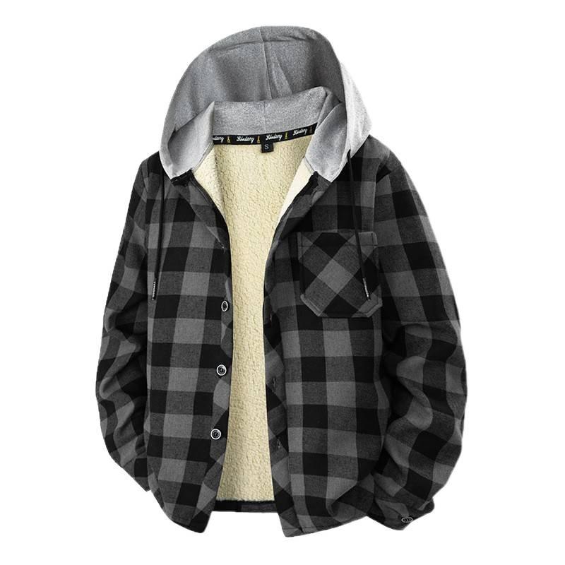 

Autumn and Winter Zipper Pocket Cardigan Knitted Jacket with Thick Lamb Wool Lining Hooded Checkered Cardigan Sweatshirt XXXL сірий