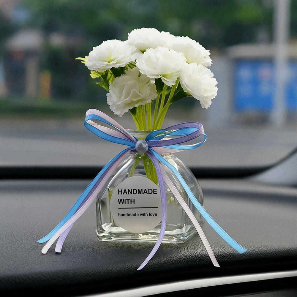 2Pcs Realistic Mini Glass Flowers Creative Car Ornaments Simulated Flowers Decoration  Wedding Decor