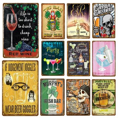 Tiki Bar Surf Club Cocktail Party Decor Beer Wine Metal Poster Tin Signs Whiskey Plate Vintage Wall Art Advertising Plaque YJ216