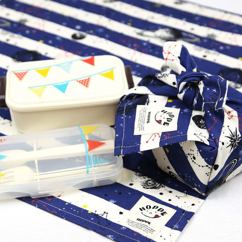 Set of 2 Shimashima Space Navy Lunch Cloths, Napkins, and Lunch Mats for Lunchboxes, School Lunches, and Elementary School Students. Made In Japan by