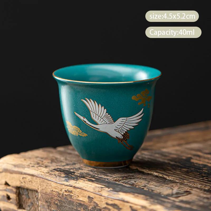 1 Pc Chinese Hand-painted Pine Crane Ceramic Tea Cup Pu'er Master Teacup Handmade Tea Bowl Household Travel Teaware Tea Set