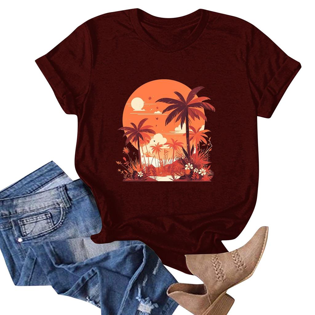 Women's Hawaiian Floral Print  Short Sleeve T-Shirt Top