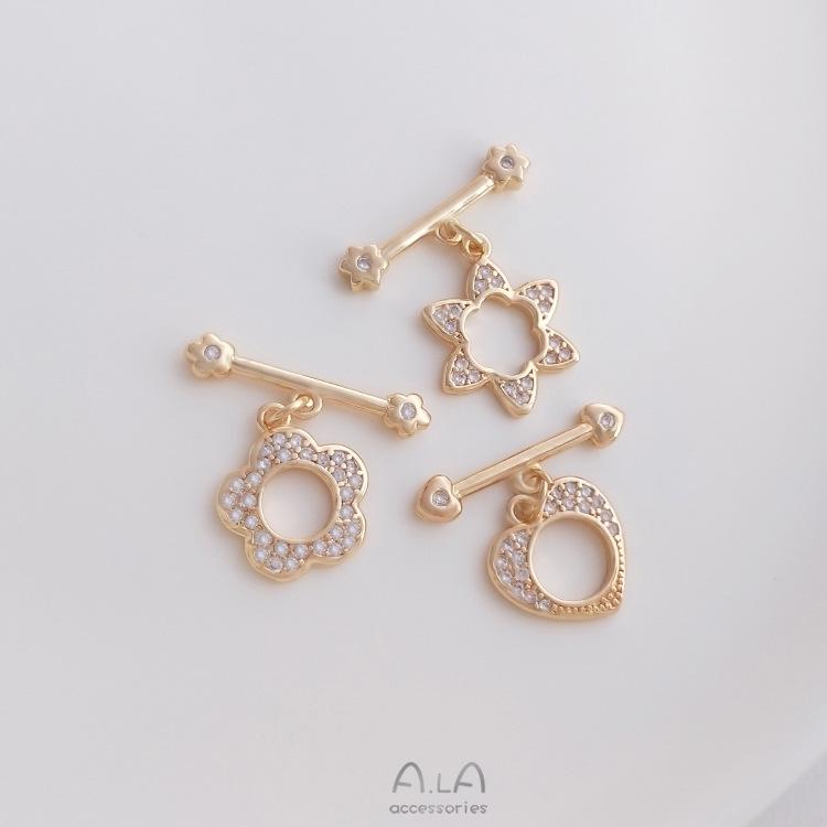 

14K Gold-Filled Zircon Heart & Blossom Hexagram OT Clasp for DIY Bracelet/Necklace.