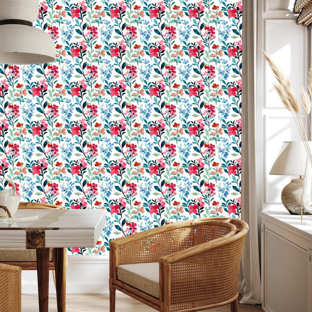 White and turquoise flowers wallpaper for living room and bedroom 50x1000