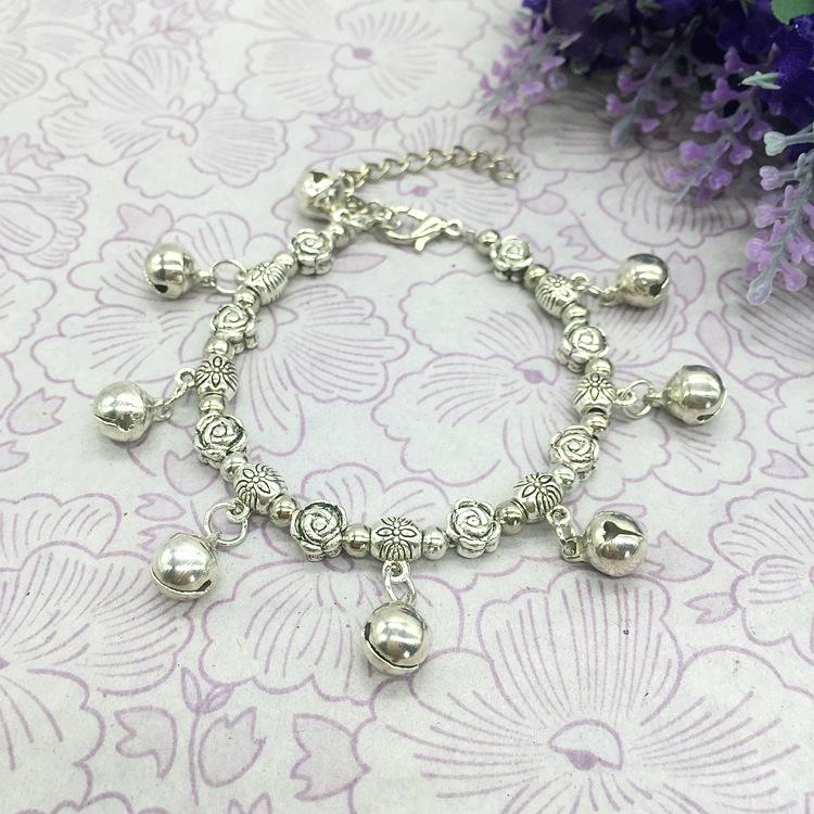 

Little Fresh Bohemian Vintage Tibetan Silver Bracelet Female Ringing Bells Anklet Dance Performance Silver Jewelry