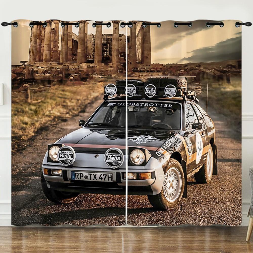 

3D Print Modern Cheap Black Sports Cars Cool 2 Pieces Thin Shading Polyester Curtain for Living Room Bedroom Decor Hooks 140W160H(CM)55x63in&Grommet Top
