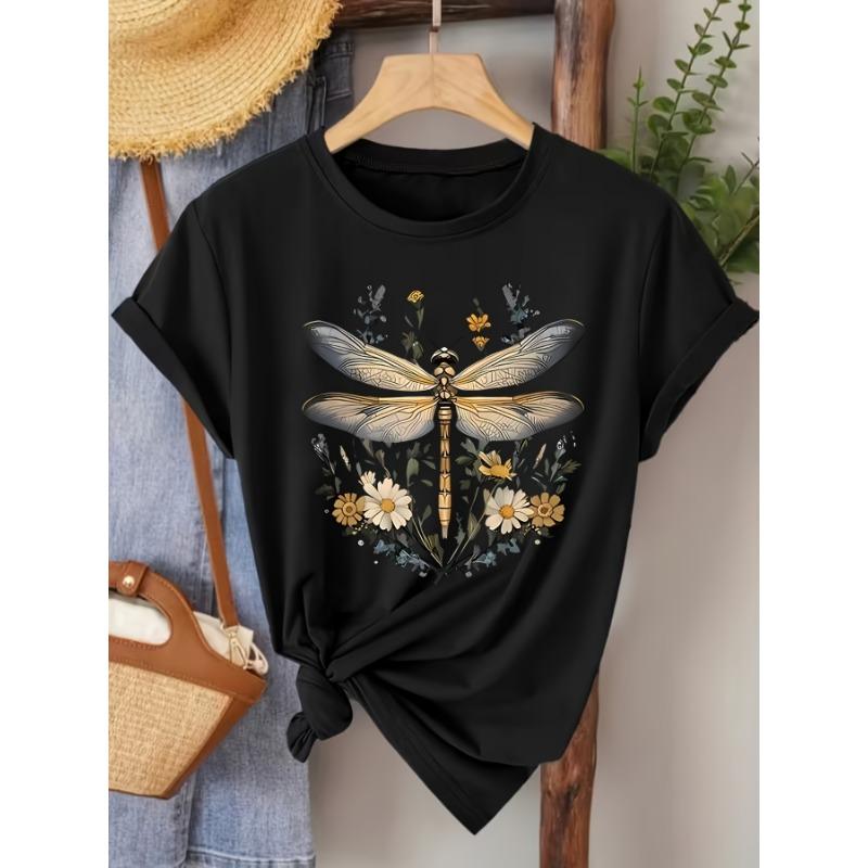 

Fashion Floral Dragonfly Boho Women s Pattern Print Casual Short Sleeve S