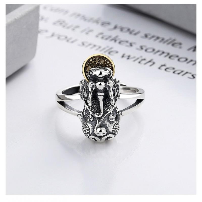 Adjustable Open Ring With Pixiu Charm Plated Copper Unisex Vintage Style Statement Finger Men Women