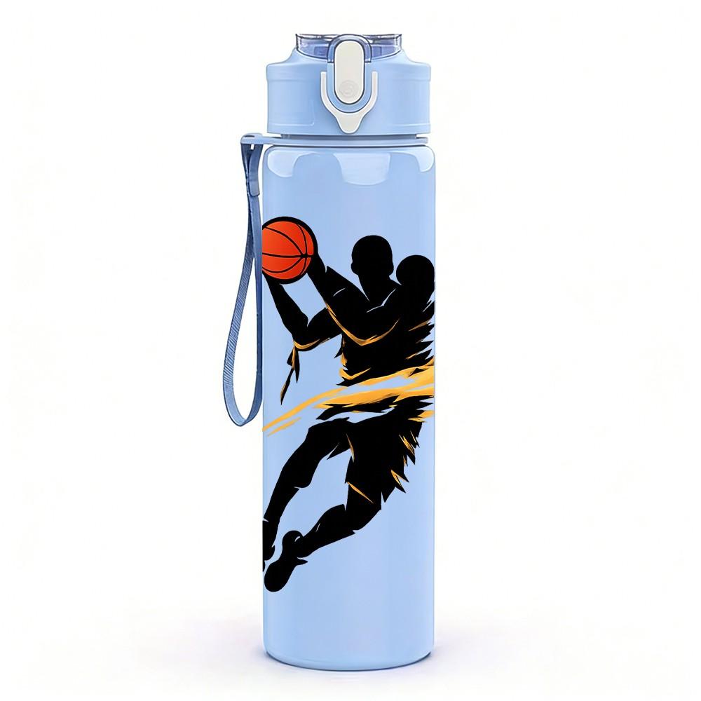 1PC Basketball Player Silhouette 750ml Color Plastic Sports Water Bottle Leakproof Flip Straw Lid Suitable for Sports Office Home Use