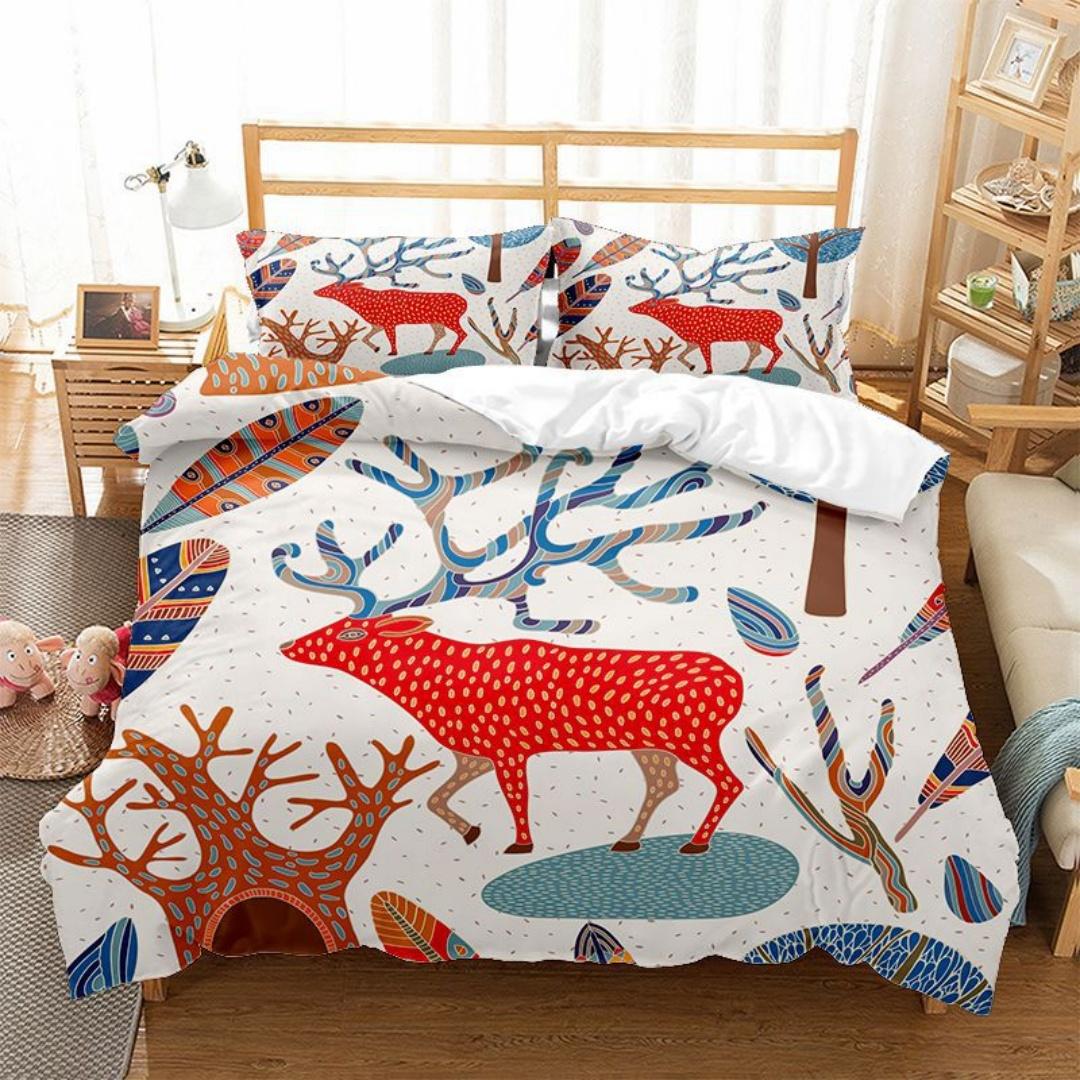 

Enchanted Christmas Reinder Beding Set 3PCS - Antler Print Cover, Whimsical Holiday Decor for Al Ages Soft Nice 120*200cm Single