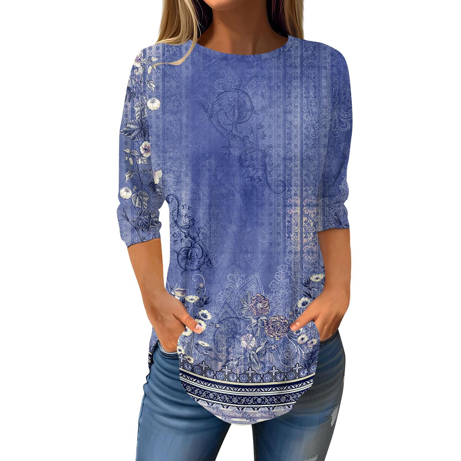 

Женские футболки с рукавами 3/4, однотонные пуловеры, летние весенние топы, блузки L синий