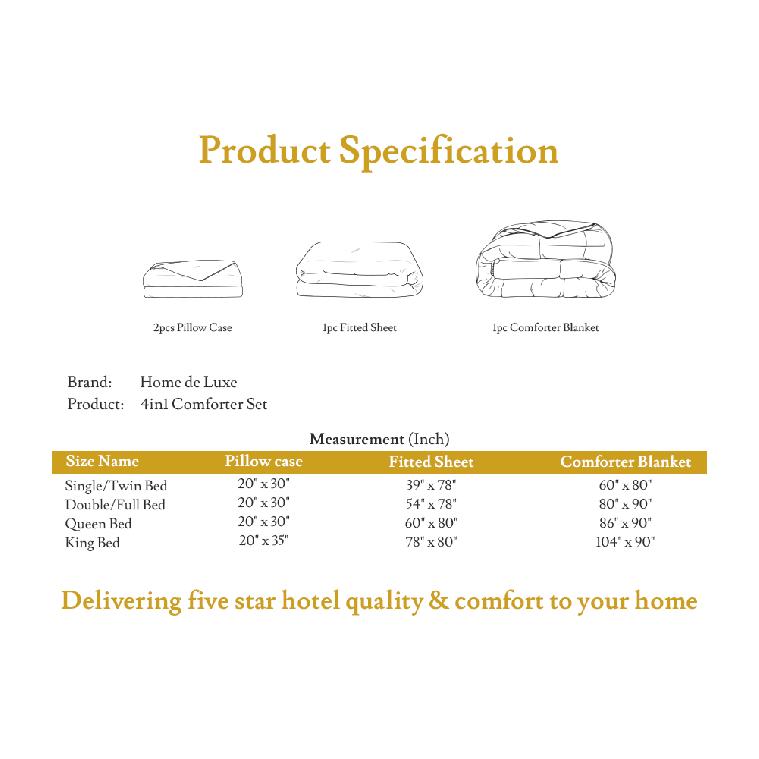 [Classic Collection 4in1 Comforter Set] Home de LuxeComforter Blanket Set - 1 Fitted Sheet, 1 Comforter Blanket & 2 Pillowcases -  New Designs