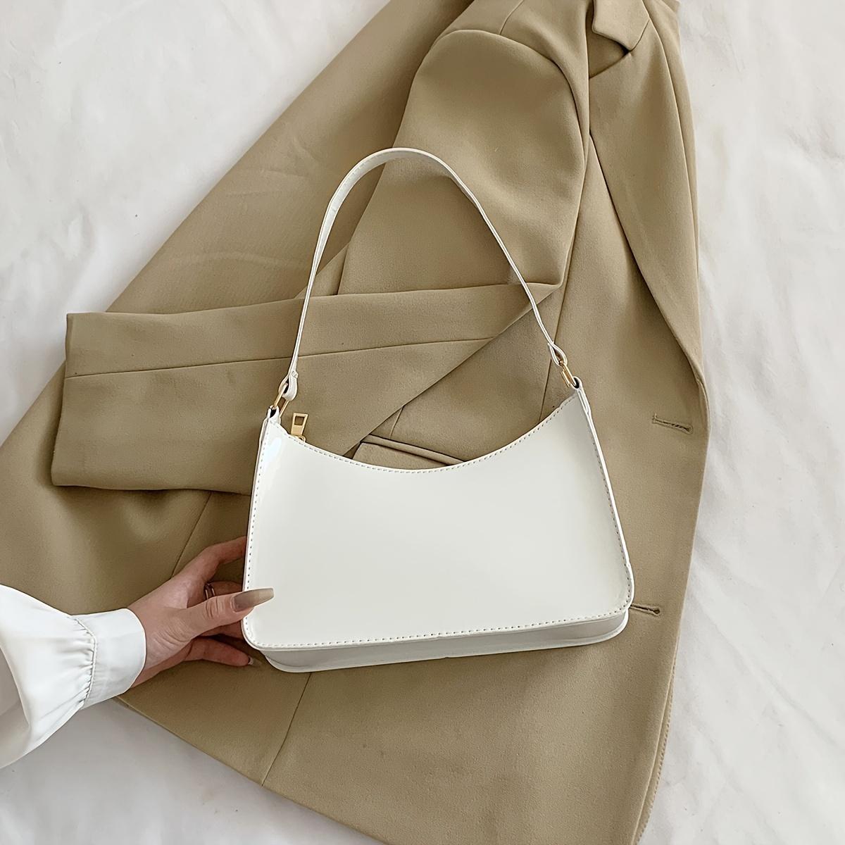 

Стильная красная лакированная сумка на плечо из искусственной кожи для женщин - Элегантная сумка-багет с золотистой фурнитурой и застежкой-молнией, идеально подходит для работы белый