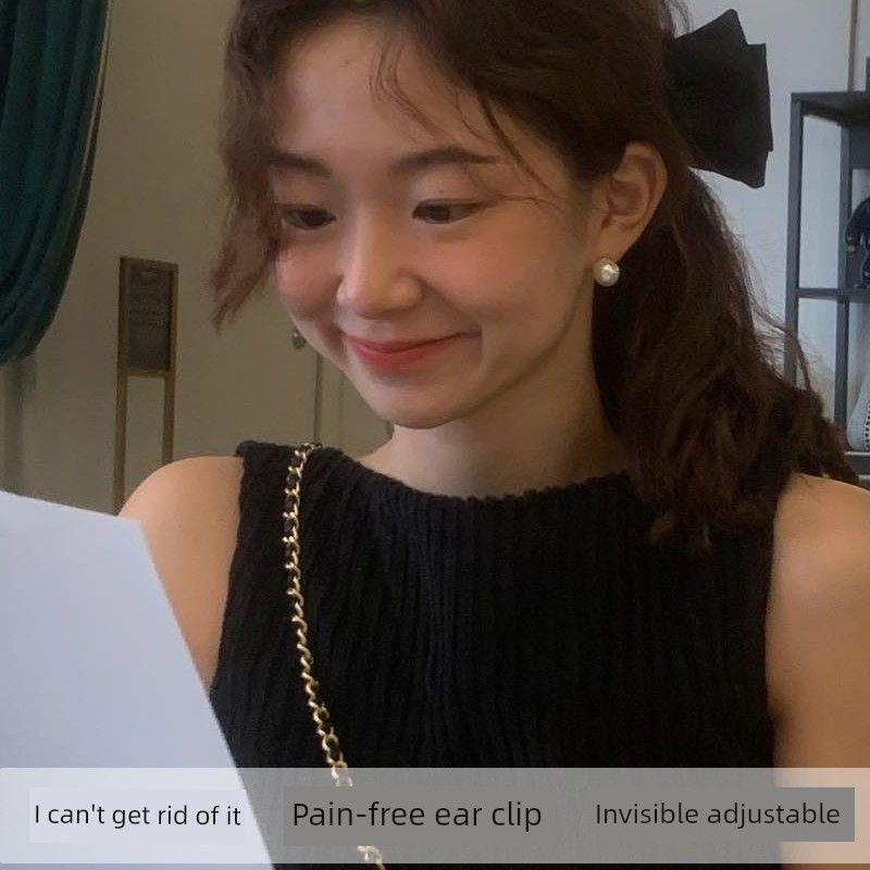 

999 Sterling Silver Shijia Women s French Pearl Stud Earrings Shi Jia milk white 10mm ear clip