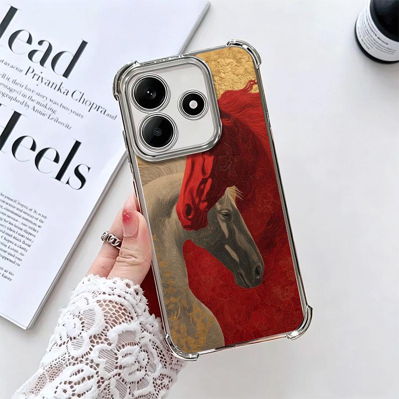 Horse Art Aesthetics Plating Phone Case For Xiaomi Redmi Note 14 15 Pro Plus 13 12 11 11S 11T 10 9S 9 5G Anti-Fall Airabag Cover
