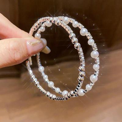 Rhinestone Beaded Open Bangle - Minimalist French High-End Women's Bracelet
