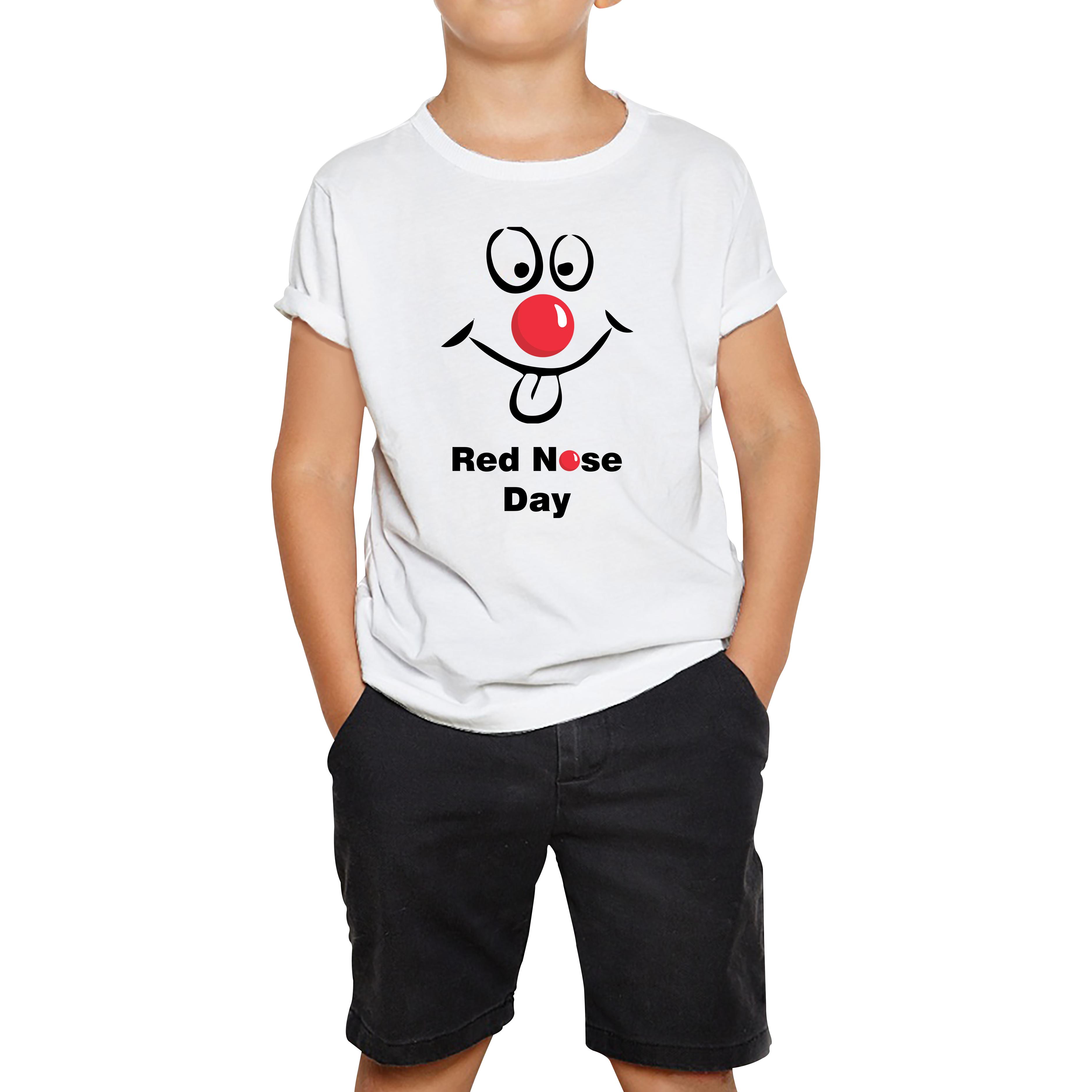 Funny Emoji Face Red Nose Day Kids T Shirt. 50% Goes To Charity 160
