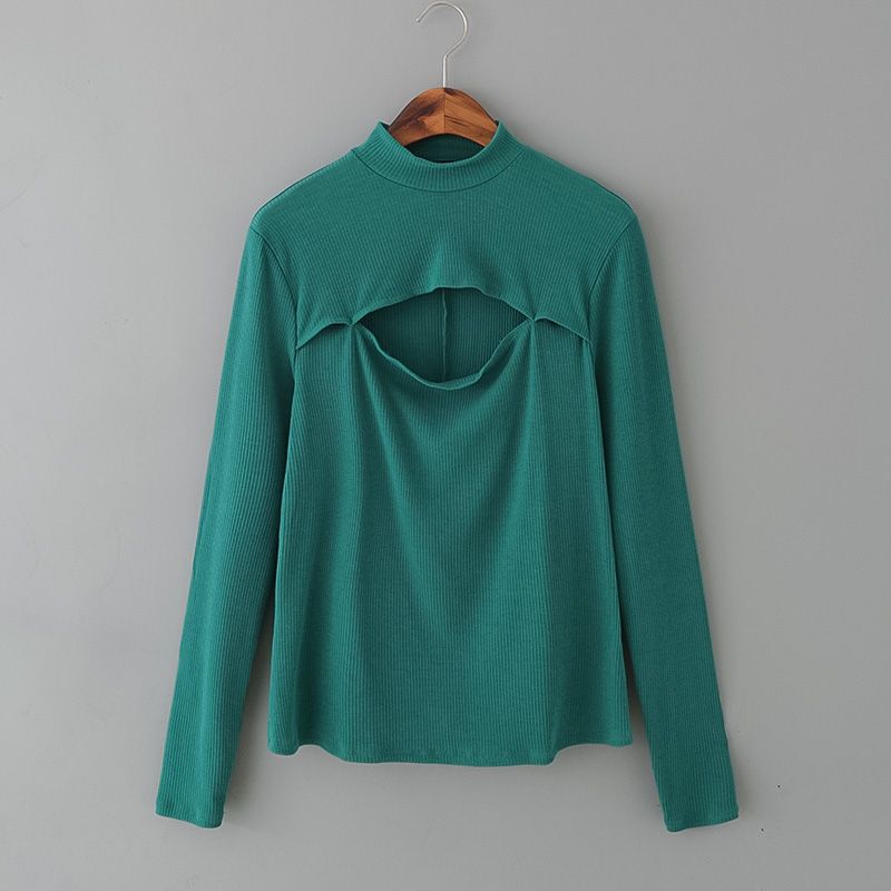 

Large Size T-shirt with Middle Collar Green 1X