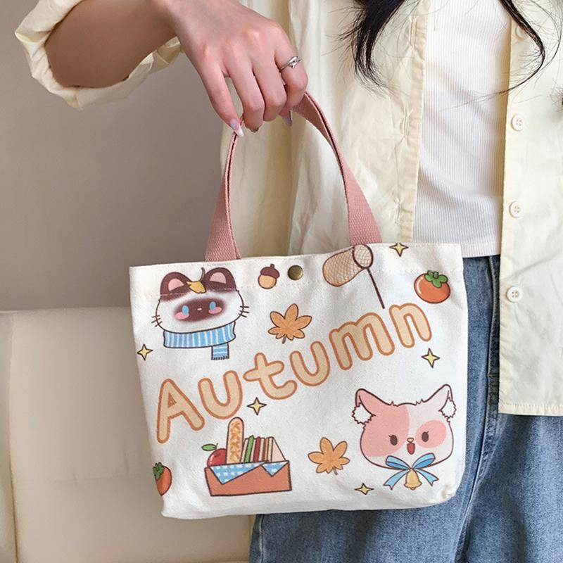 Canvas Tote Bag Cute Storage Bag Large Capacity Mini Handbags Portable Cartoon Print Lunch Bag