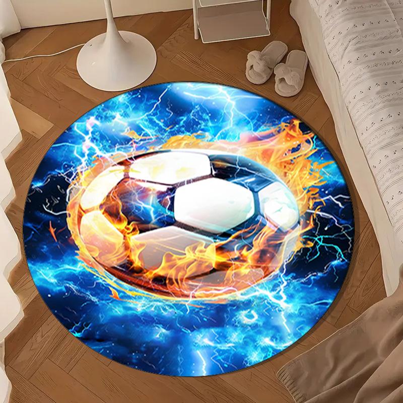 Soccer Ball Bursting Through Round Rug for Livingroom,Bedroom, Palyroom, Chair Rug, Area rug, Circle Carpet, Large Size Fan Christmas gift