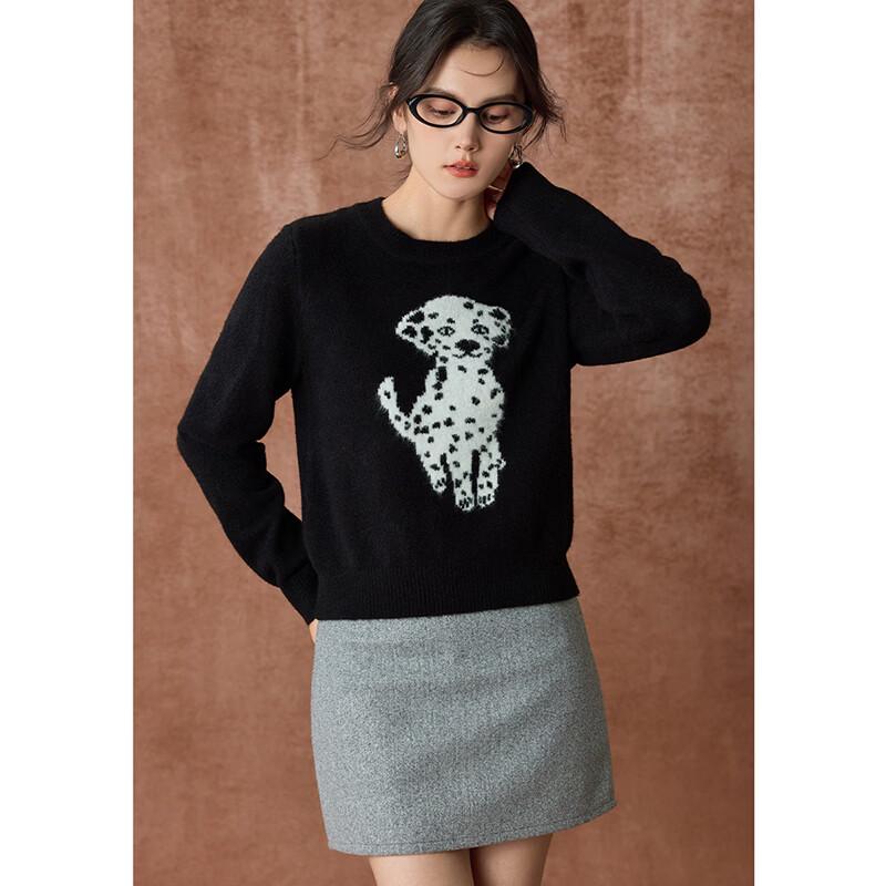 French Style Puppy Jacquard Knit Sweater