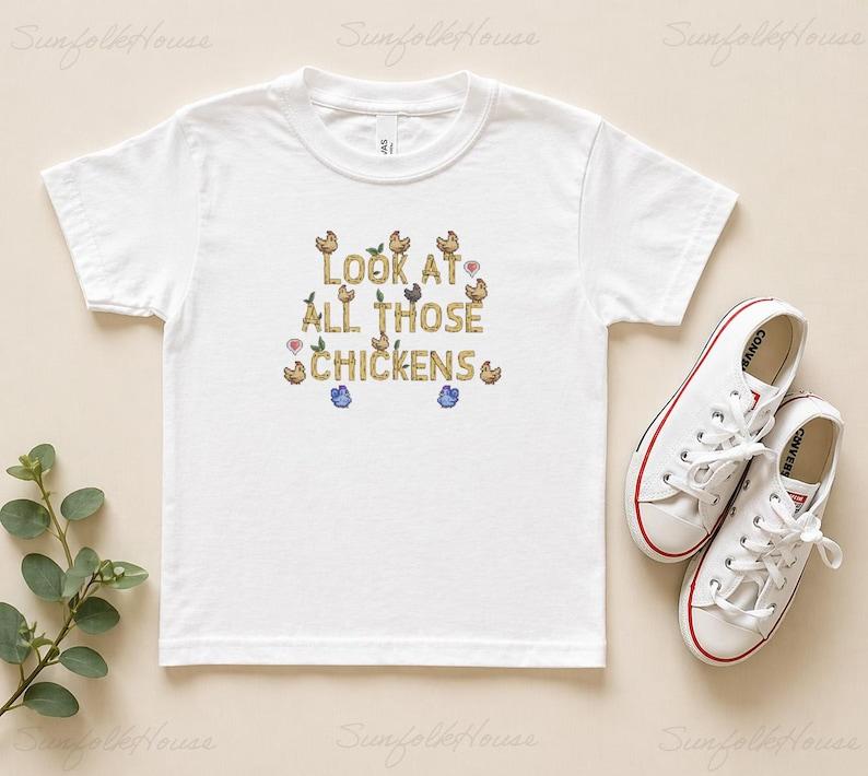 Funny Chicken Shirt, Pixel Farm Kids Tee, Cute Farming Game Shirt, Kawaii Chicken T Shirt, Cozy Gamer Gift, Kids Funny Tee 160