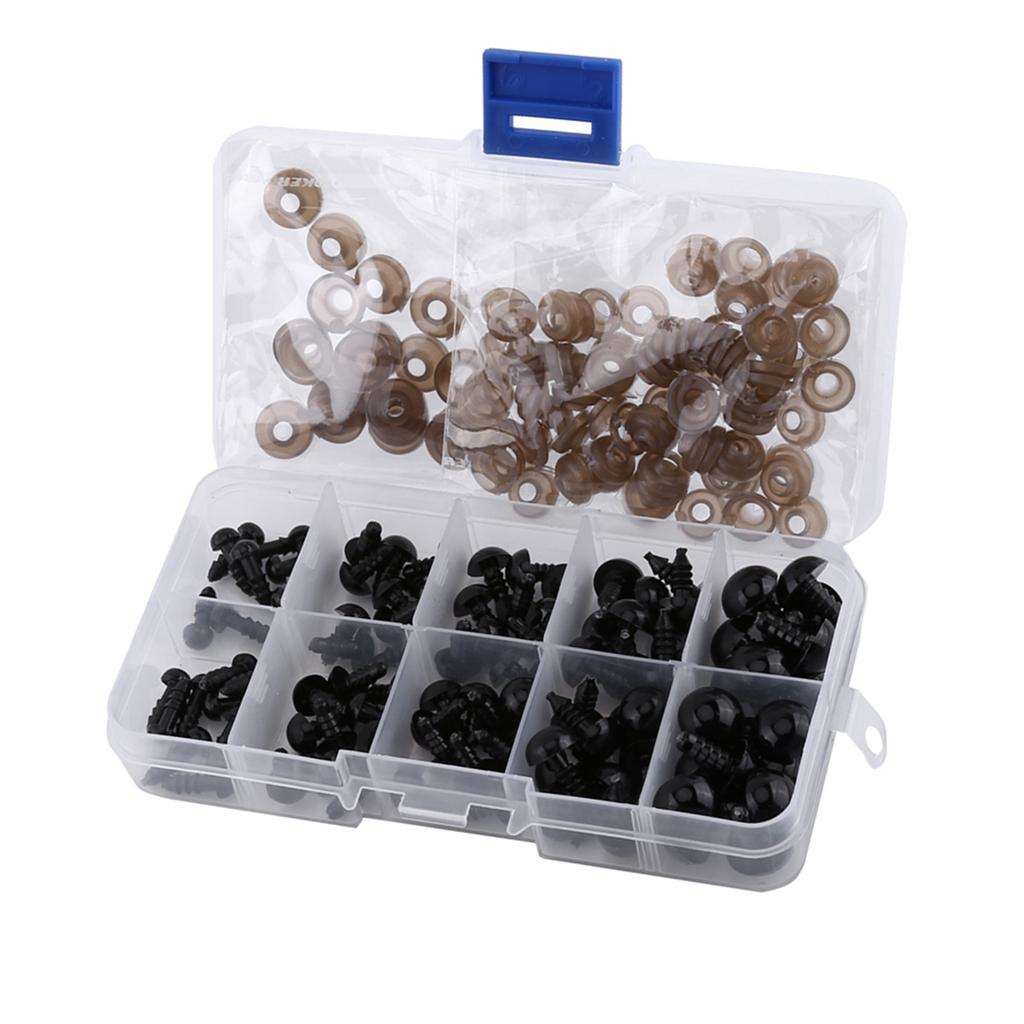 100pcs Black Plastic Toy Eyes for Puppets Dolls Crafts 6 12mm with Gasket