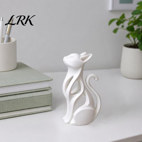 Bookshelf Cat Ornament 3D Printed Hollow Figurine, Modern Abstract Sitting Kitten Statue, Decor Artistic Animal Sculpture for Home Decoration,