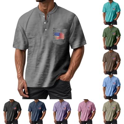 Men's Summer Independence Day Pattern Round Neck Short Sleeve T-Shirt Neck Men's All-match Casual Button Shirt