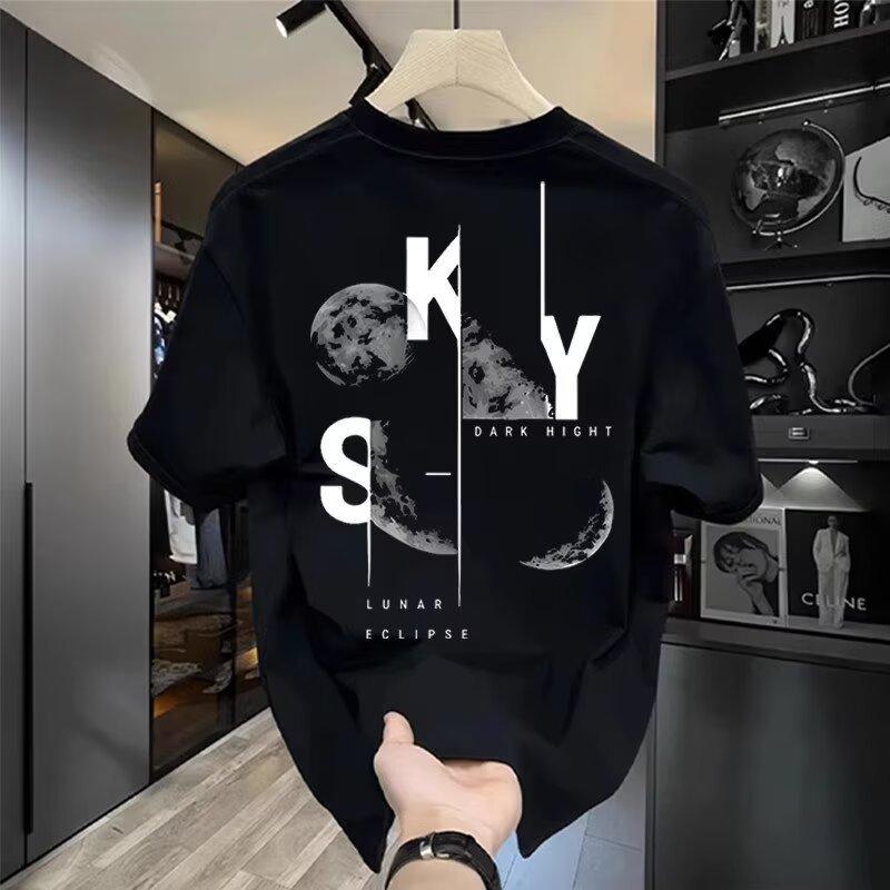 Men s 230g Cotton Short Sleeve T-shirt Loose Round Neck Casual Fashion Top 4XL чёрный