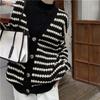 Knitted Cardigan Autumn and Winter Clothing New Model with Lazy Wind Striped V-neck Thickened Sweater Jacket Women