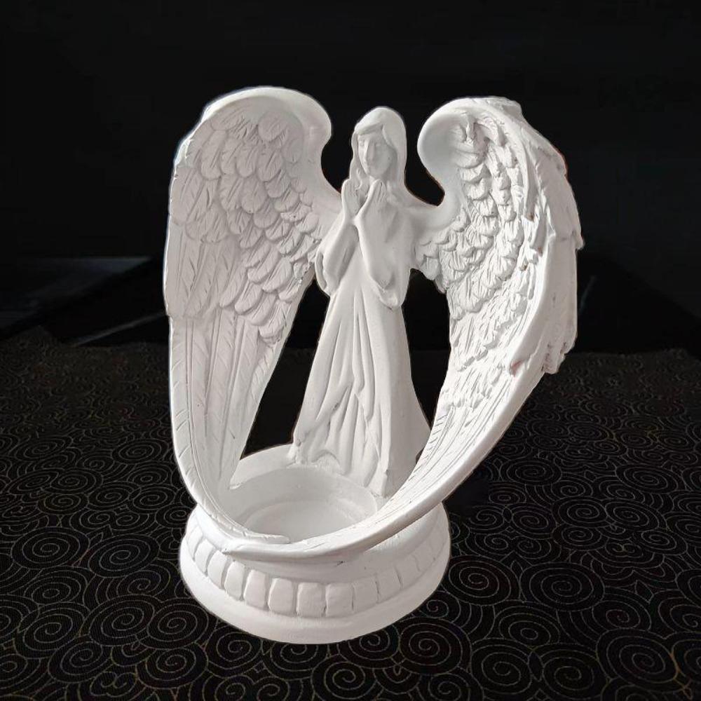 White Resin Carved Figure Candle Holder Decor  Outdoor Courtyard Corner Accent Decor