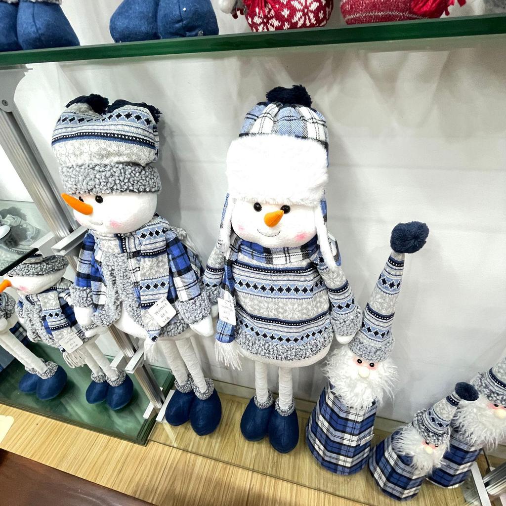 Blue Fabric Snowman Doll - Christmas Tree Ornaments and Scene Decorations