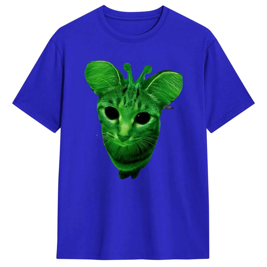 T-shirt Meme Gatto Alieno Verde Unisex 100% Cotone T-shirt Vintage Girocollo Maglietta Manica Corta Abbigliamento Regalo di Compleanno
